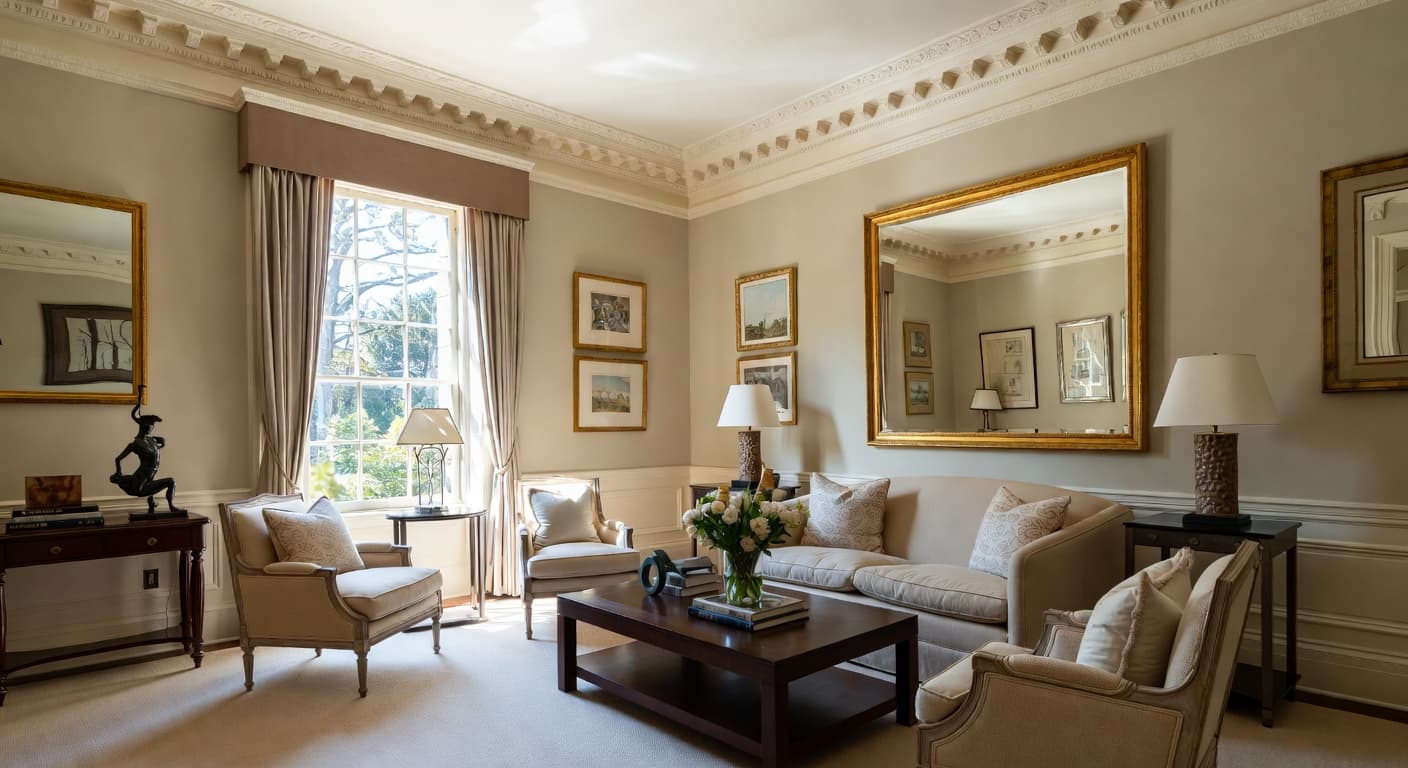 Federal meditation space interior design - featuring federal style furniture, decor, colors, and layout ideas for your meditation space