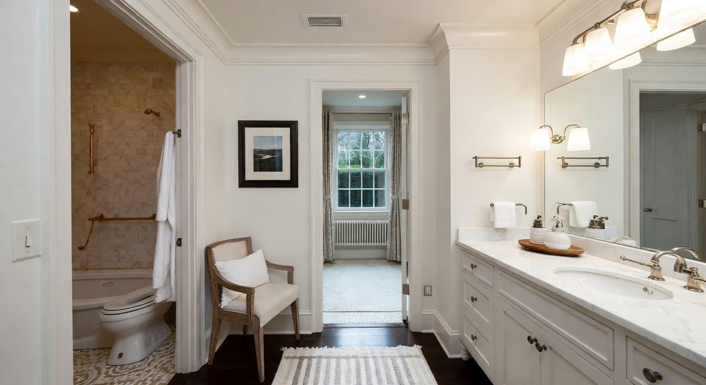 Federal powder room interior design - featuring federal style furniture, decor, colors, and layout ideas for your powder room