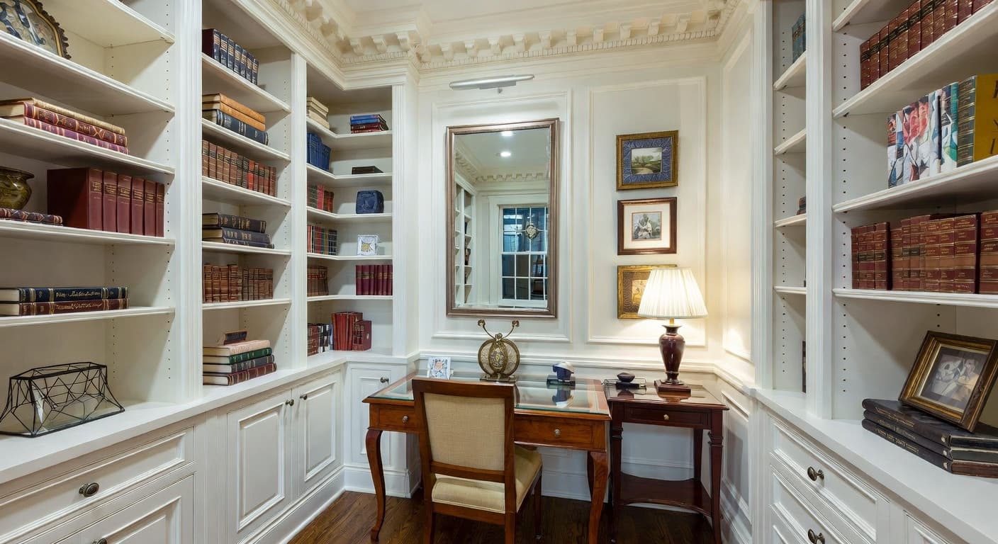 Federal storage room interior design - featuring federal style furniture, decor, colors, and layout ideas for your storage room