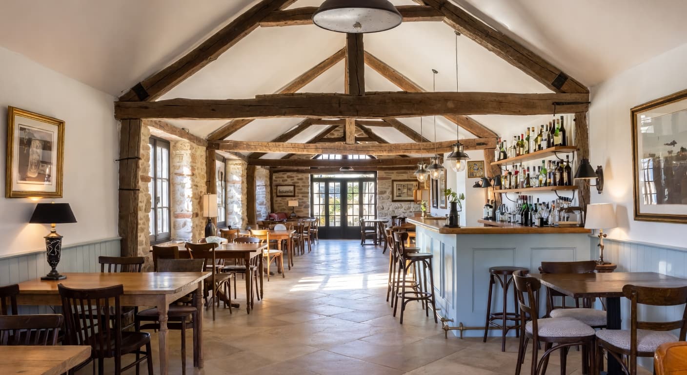 French Country bar room interior design - featuring french country style furniture, decor, colors, and layout ideas for your bar room