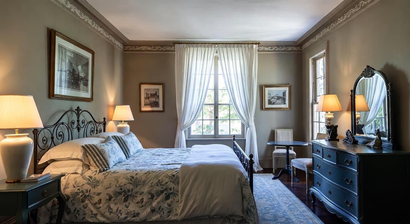 French Country guest room interior design - featuring french country style furniture, decor, colors, and layout ideas for your guest room