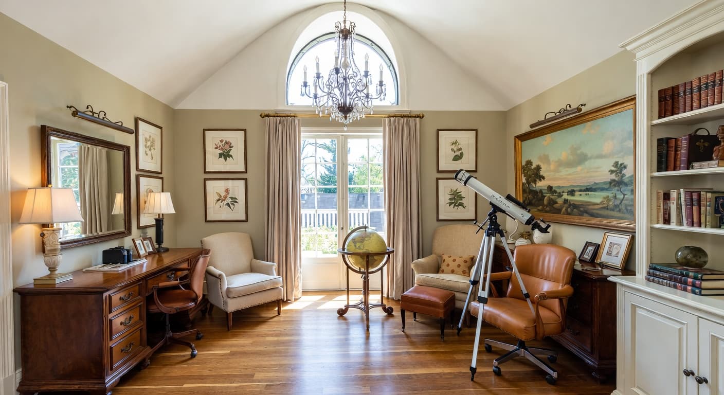French Country observatory interior design - featuring french country style furniture, decor, colors, and layout ideas for your observatory