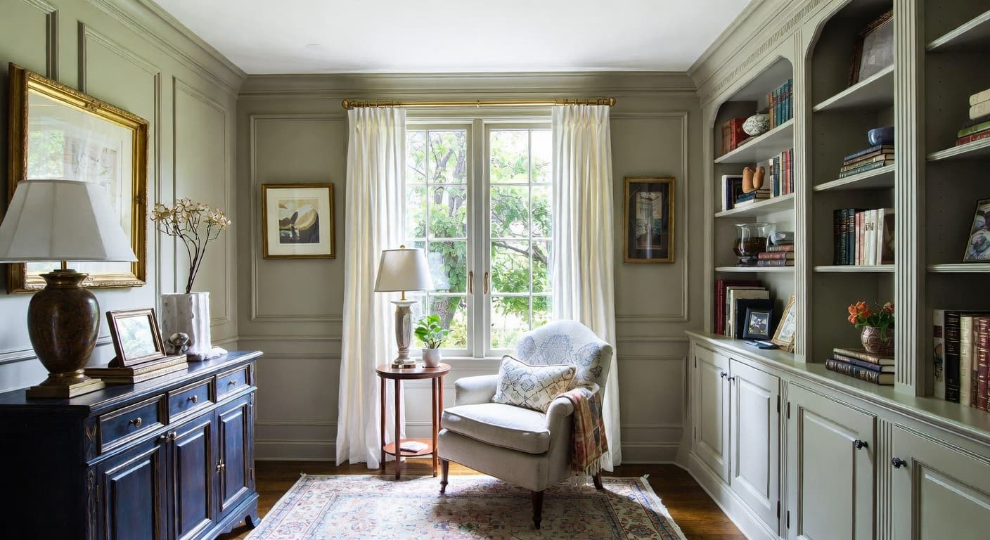 French Country reading nook interior design - featuring french country style furniture, decor, colors, and layout ideas for your reading nook