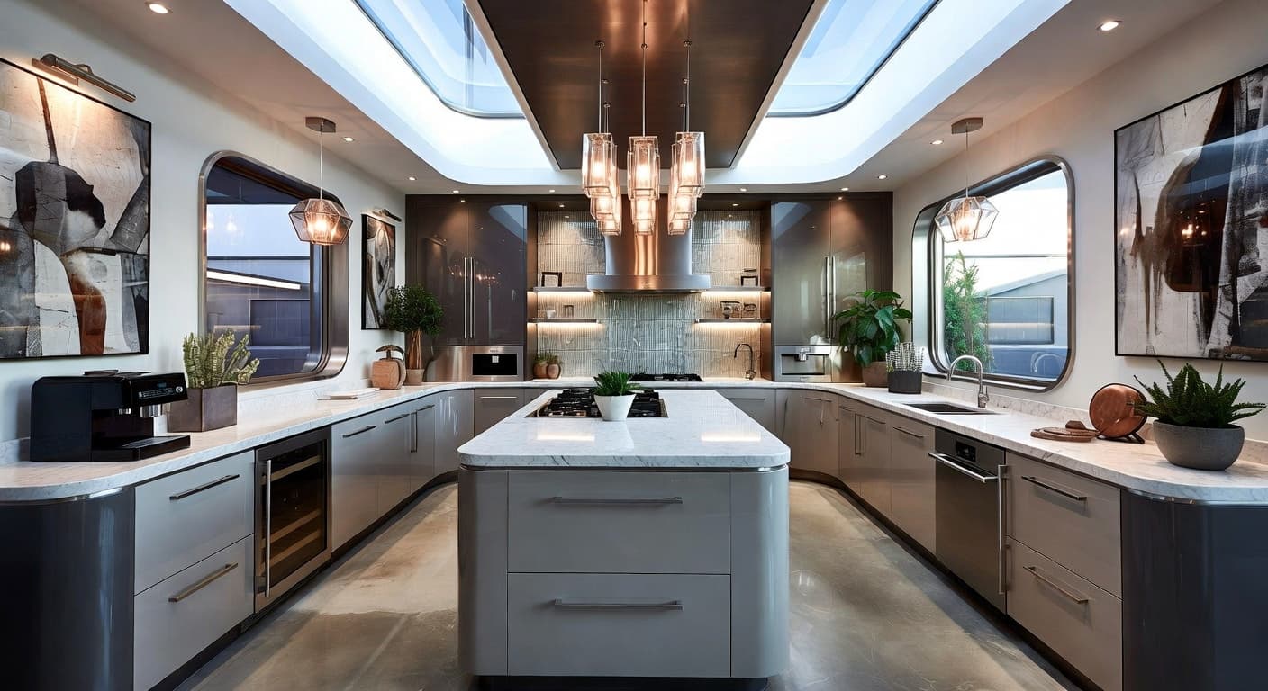 Futuristic butler's pantry interior design - featuring futuristic style furniture, decor, colors, and layout ideas for your butler's pantry