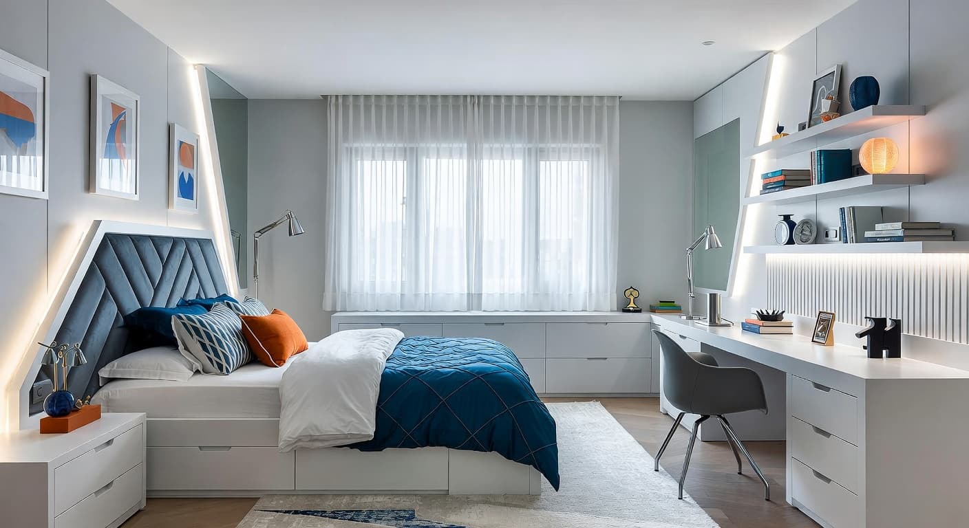 Futuristic kids room interior design - featuring futuristic style furniture, decor, colors, and layout ideas for your kids room