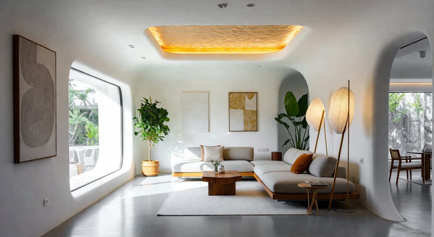 Futuristic meditation space interior design - featuring futuristic style furniture, decor, colors, and layout ideas for your meditation space