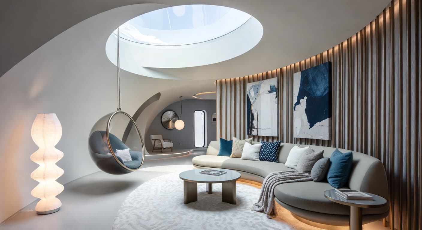 Futuristic reading nook interior design - featuring futuristic style furniture, decor, colors, and layout ideas for your reading nook
