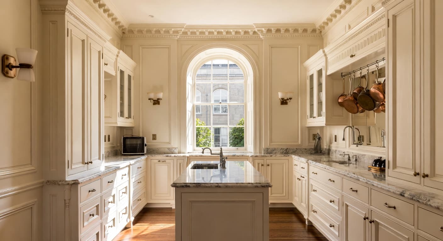 Georgian butler's pantry interior design - featuring georgian style furniture, decor, colors, and layout ideas for your butler's pantry