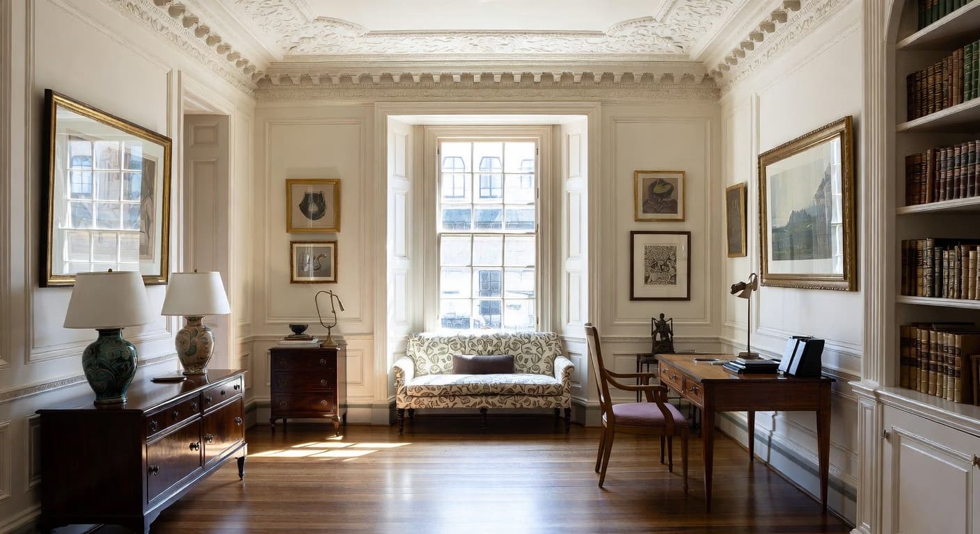 Georgian teen room / den interior design - featuring georgian style furniture, decor, colors, and layout ideas for your teen room / den