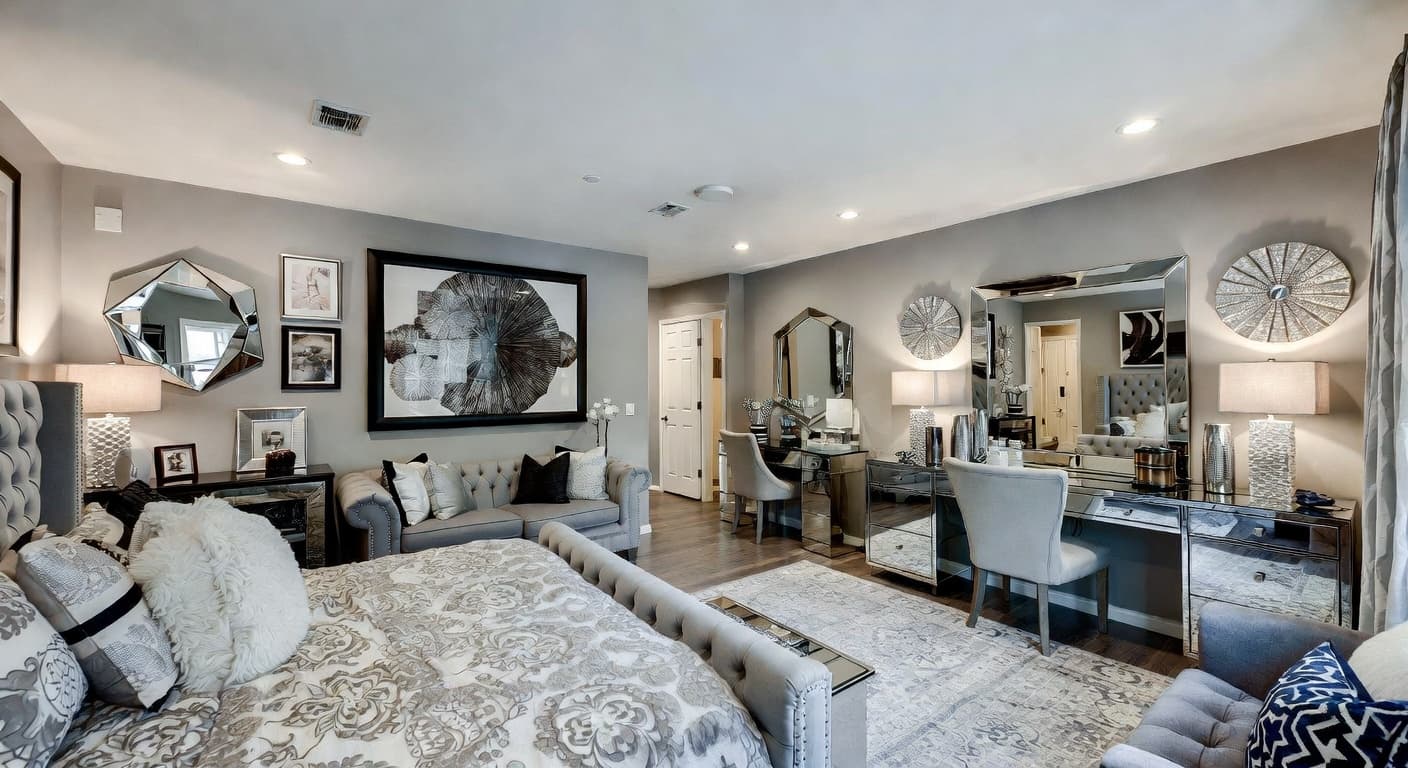 Glam teen room / den interior design - featuring glam style furniture, decor, colors, and layout ideas for your teen room / den