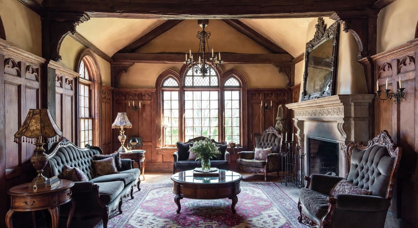 Gothic teen room / den interior design - featuring gothic style furniture, decor, colors, and layout ideas for your teen room / den