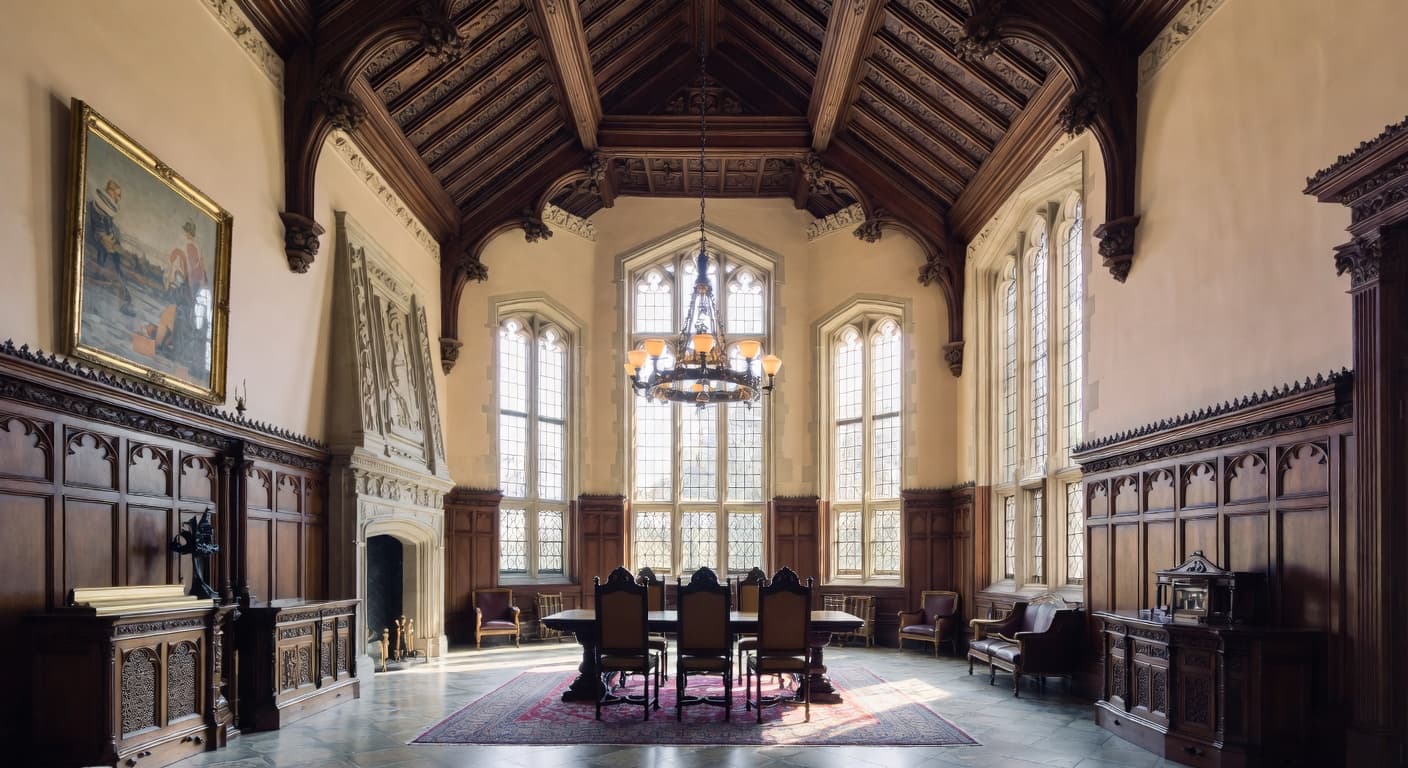 Gothic Revival entryway interior design - featuring gothic revival style furniture, decor, colors, and layout ideas for your entryway