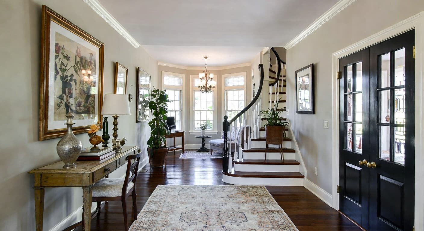 Grandmillennial entryway interior design - featuring grandmillennial style furniture, decor, colors, and layout ideas for your entryway