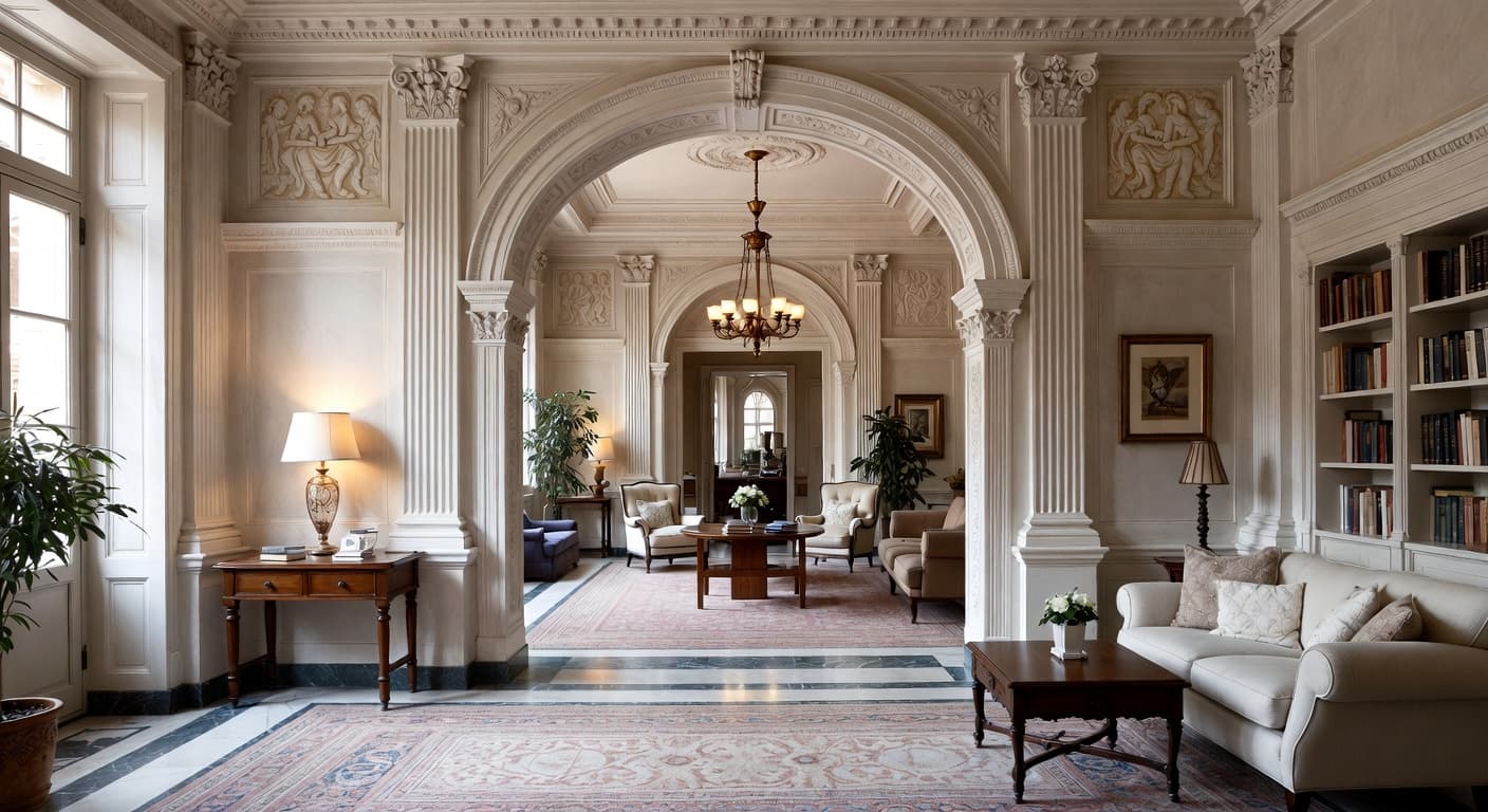 Greco-Roman basement interior design - featuring greco-roman style furniture, decor, colors, and layout ideas for your basement