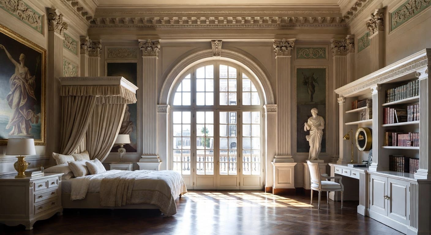 Greco-Roman kids room interior design - featuring greco-roman style furniture, decor, colors, and layout ideas for your kids room