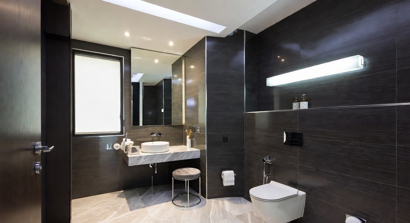 High-Tech powder room interior design - featuring high-tech style furniture, decor, colors, and layout ideas for your powder room