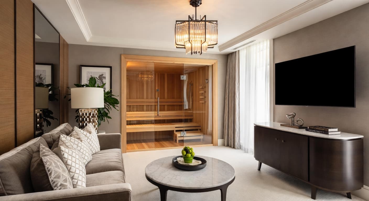 Hollywood Regency sauna / spa room interior design - featuring hollywood regency style furniture, decor, colors, and layout ideas for your sauna / spa room