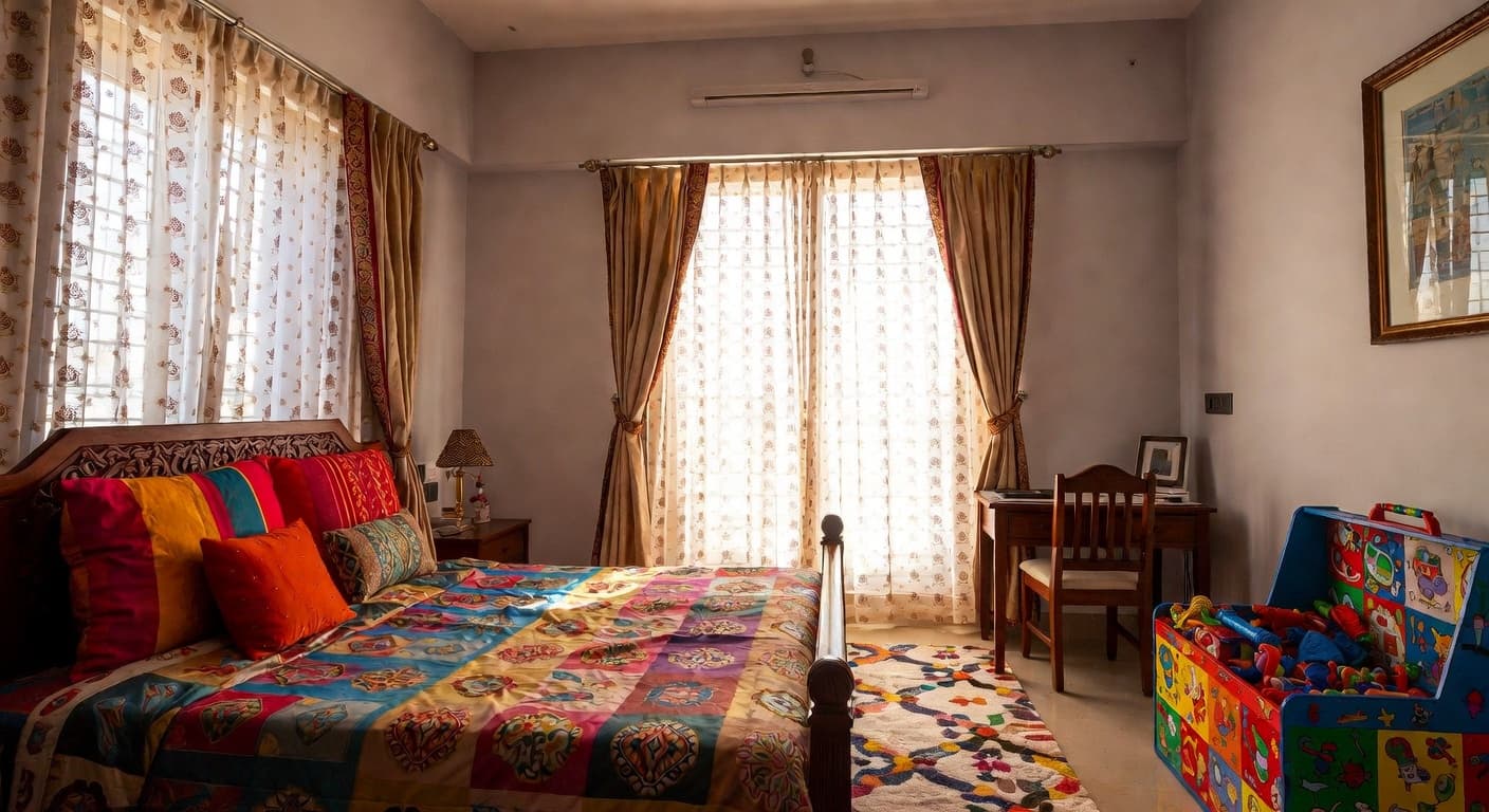 Indian kids room interior design - featuring indian style furniture, decor, colors, and layout ideas for your kids room