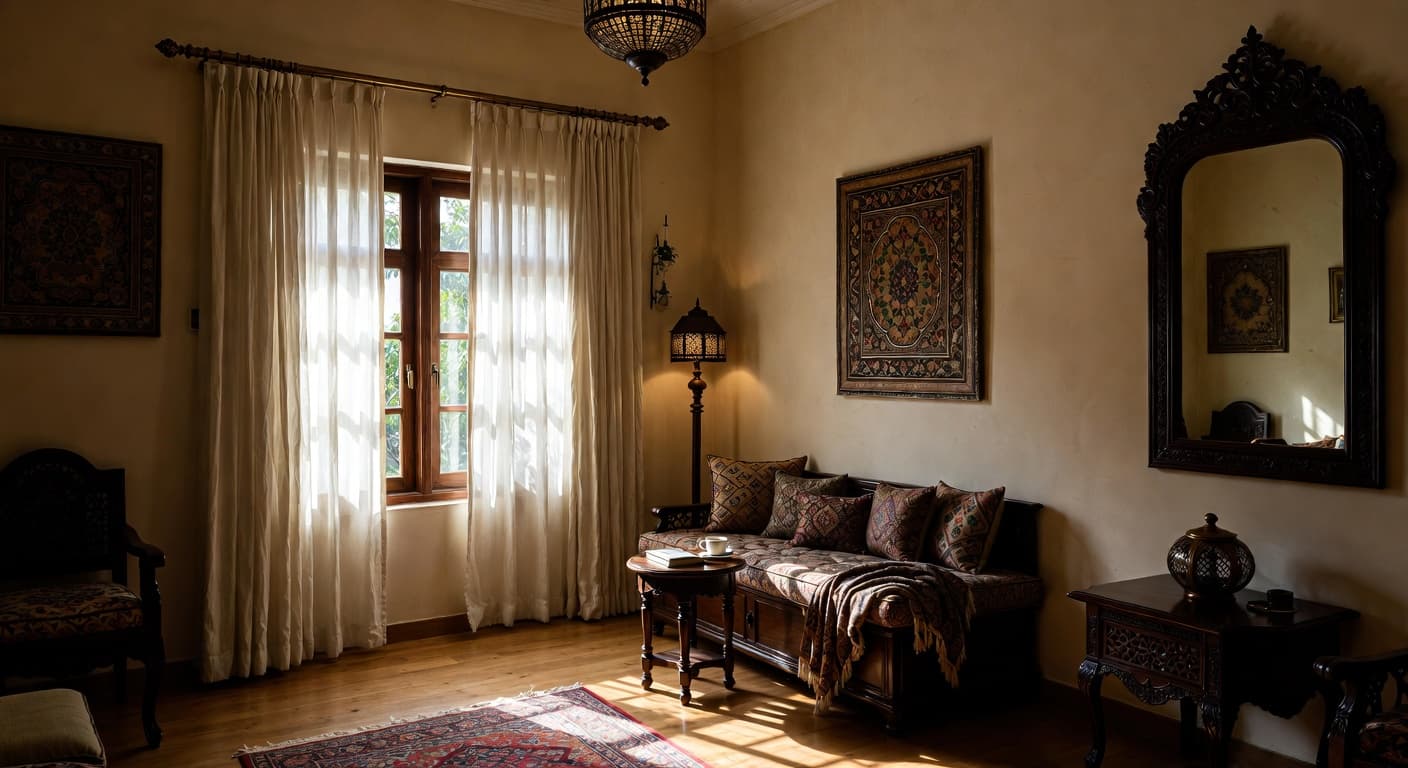 Indian reading nook interior design - featuring indian style furniture, decor, colors, and layout ideas for your reading nook