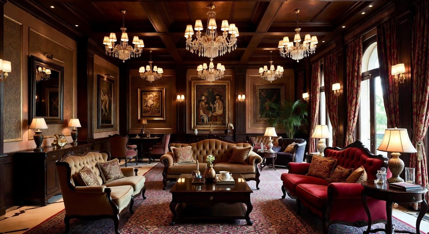 Indian smoking room / cigar lounge interior design - featuring indian style furniture, decor, colors, and layout ideas for your smoking room / cigar lounge