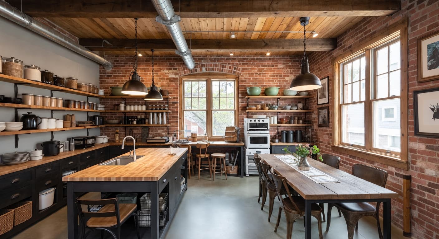 Industrial Farmhouse pantry interior design - featuring industrial farmhouse style furniture, decor, colors, and layout ideas for your pantry