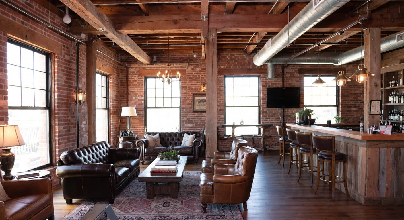 Industrial Farmhouse smoking room / cigar lounge interior design - featuring industrial farmhouse style furniture, decor, colors, and layout ideas for your smoking room / cigar lounge