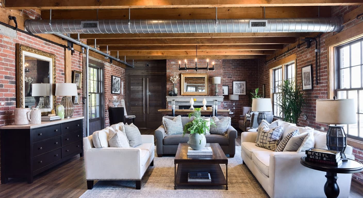 Industrial Farmhouse teen room / den interior design - featuring industrial farmhouse style furniture, decor, colors, and layout ideas for your teen room / den