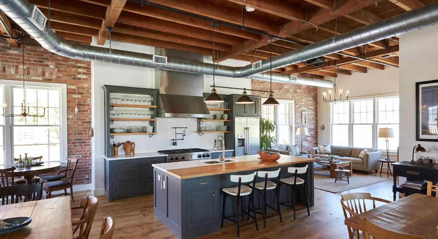 Industrial Farmhouse utility room interior design - featuring industrial farmhouse style furniture, decor, colors, and layout ideas for your utility room