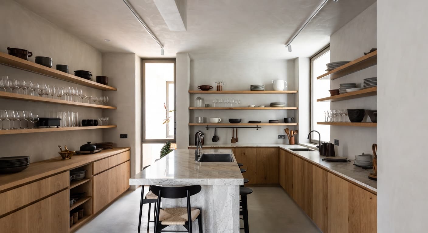 Japandi butler's pantry interior design - featuring japandi style furniture, decor, colors, and layout ideas for your butler's pantry