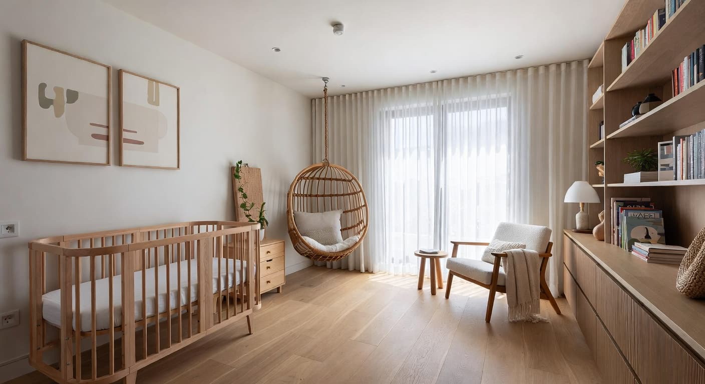 Japandi nursery interior design - featuring japandi style furniture, decor, colors, and layout ideas for your nursery