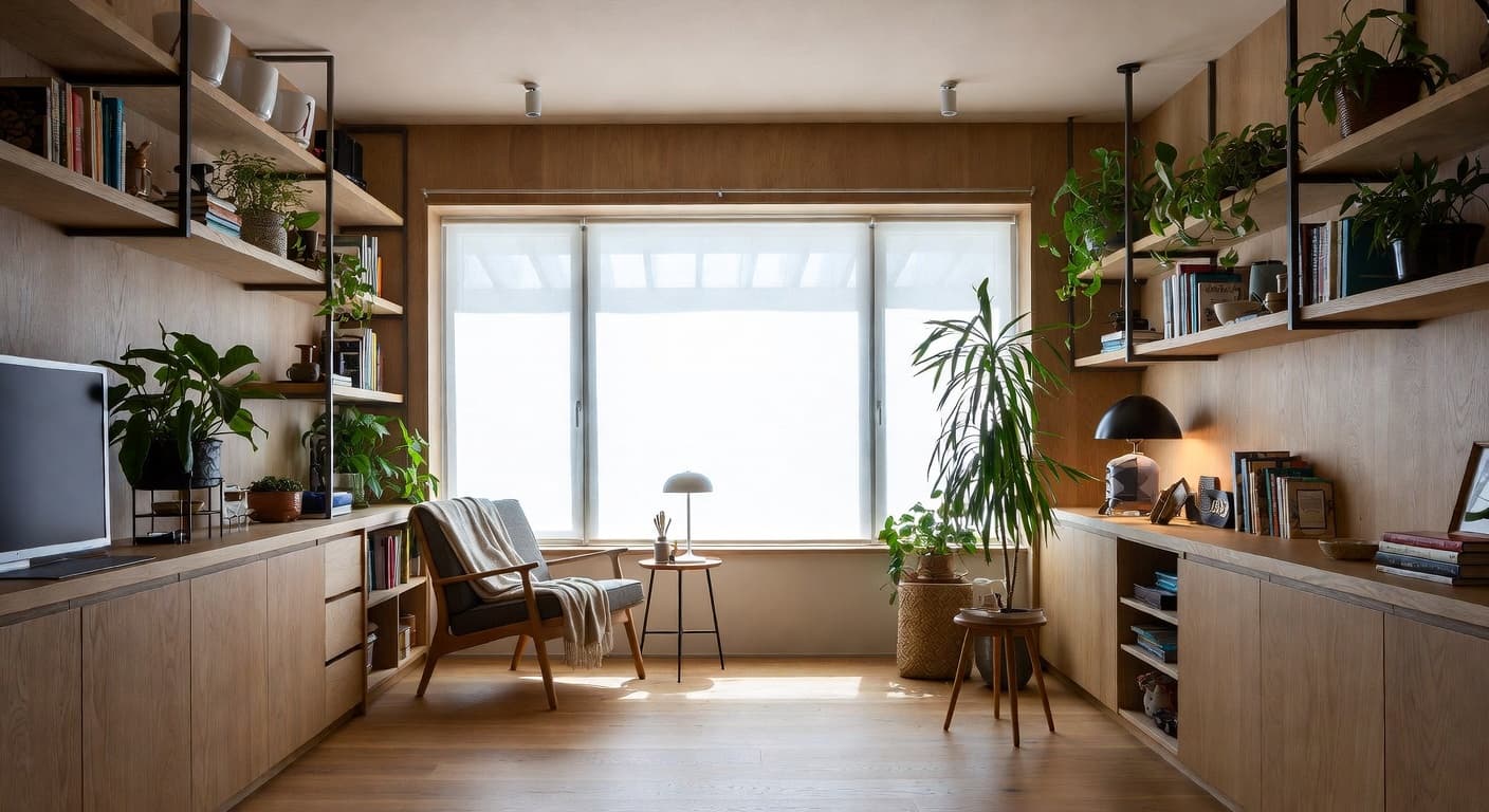 Japandi reading nook interior design - featuring japandi style furniture, decor, colors, and layout ideas for your reading nook