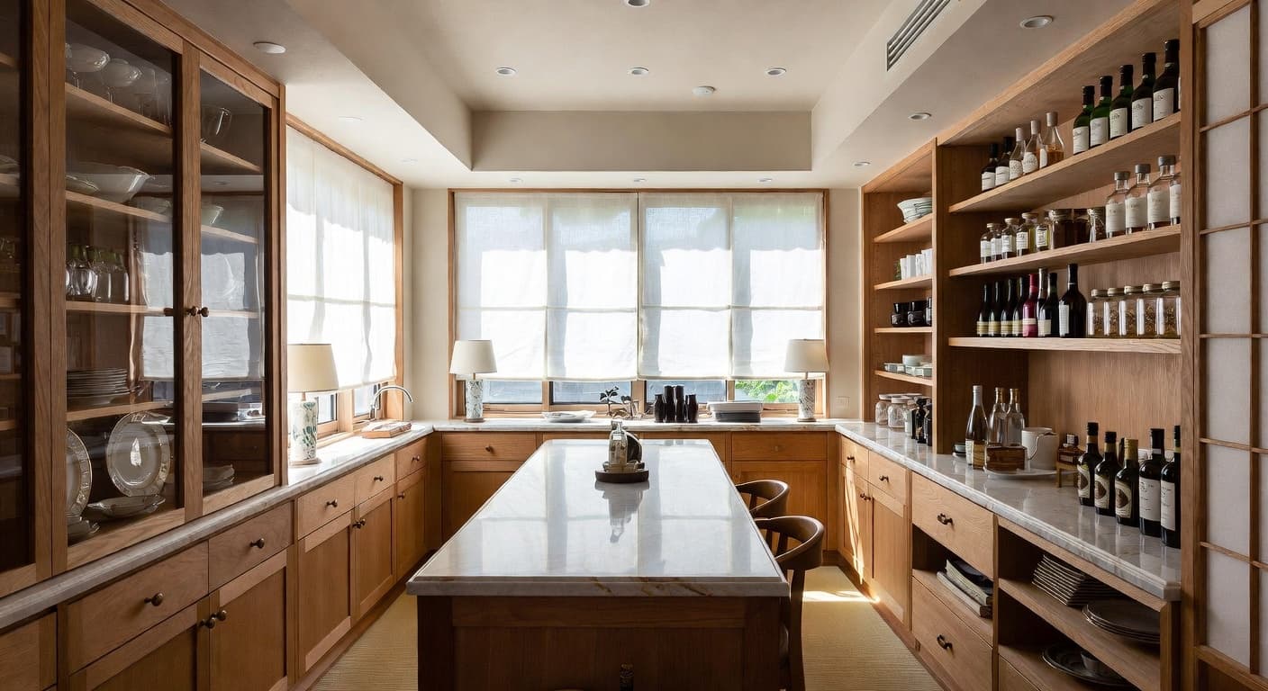 Japanese butler's pantry interior design - featuring japanese style furniture, decor, colors, and layout ideas for your butler's pantry