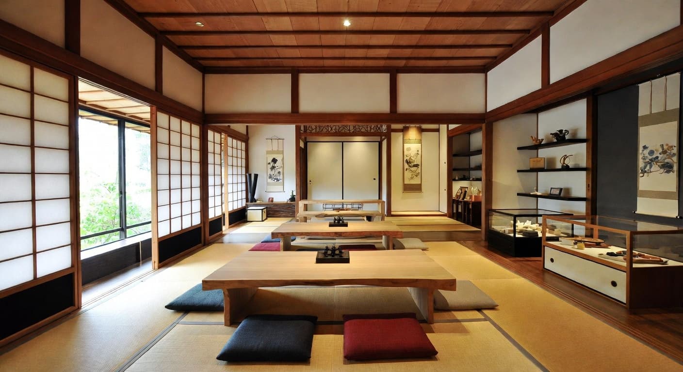 Japanese craft room / studio interior design - featuring japanese style furniture, decor, colors, and layout ideas for your craft room / studio