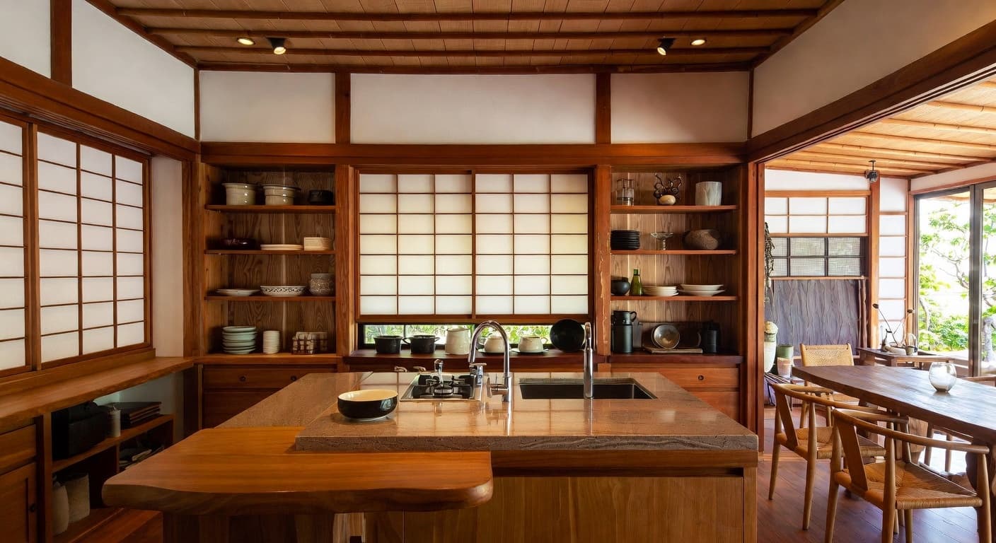 Japanese kitchen interior design - featuring japanese style furniture, decor, colors, and layout ideas for your kitchen