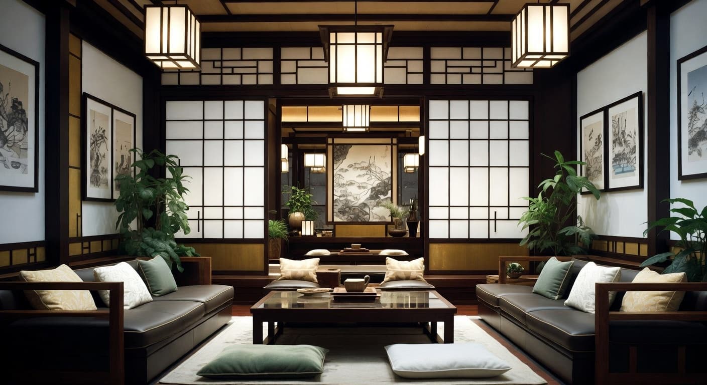 Japanese smoking room / cigar lounge interior design - featuring japanese style furniture, decor, colors, and layout ideas for your smoking room / cigar lounge