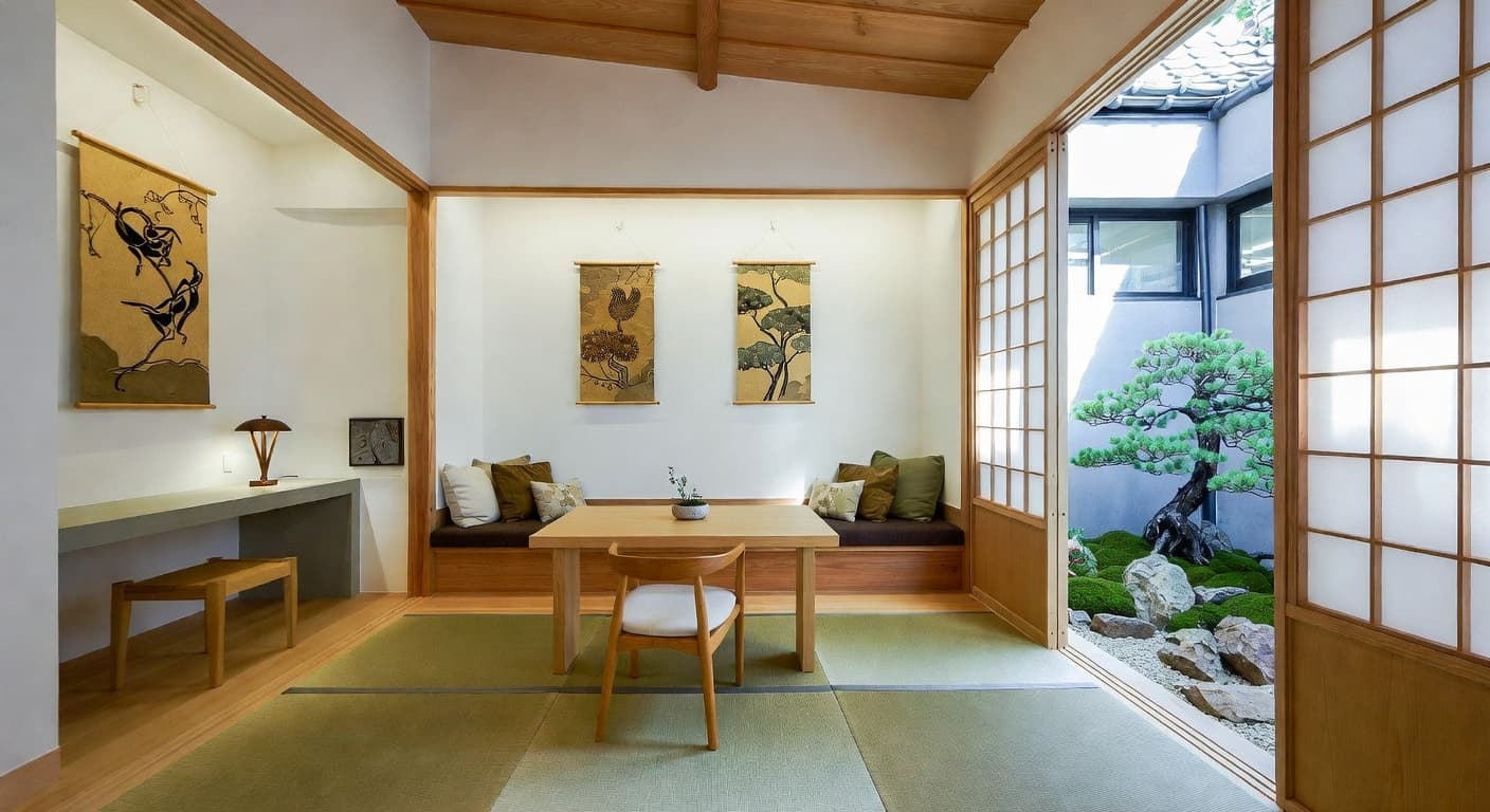 Japanese teen room / den interior design - featuring japanese style furniture, decor, colors, and layout ideas for your teen room / den