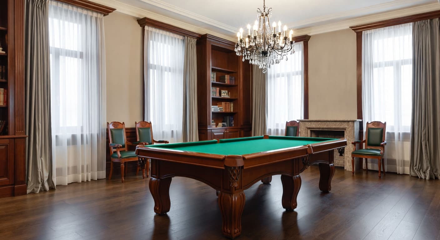 Light Academia billiards room interior design - featuring light academia style furniture, decor, colors, and layout ideas for your billiards room