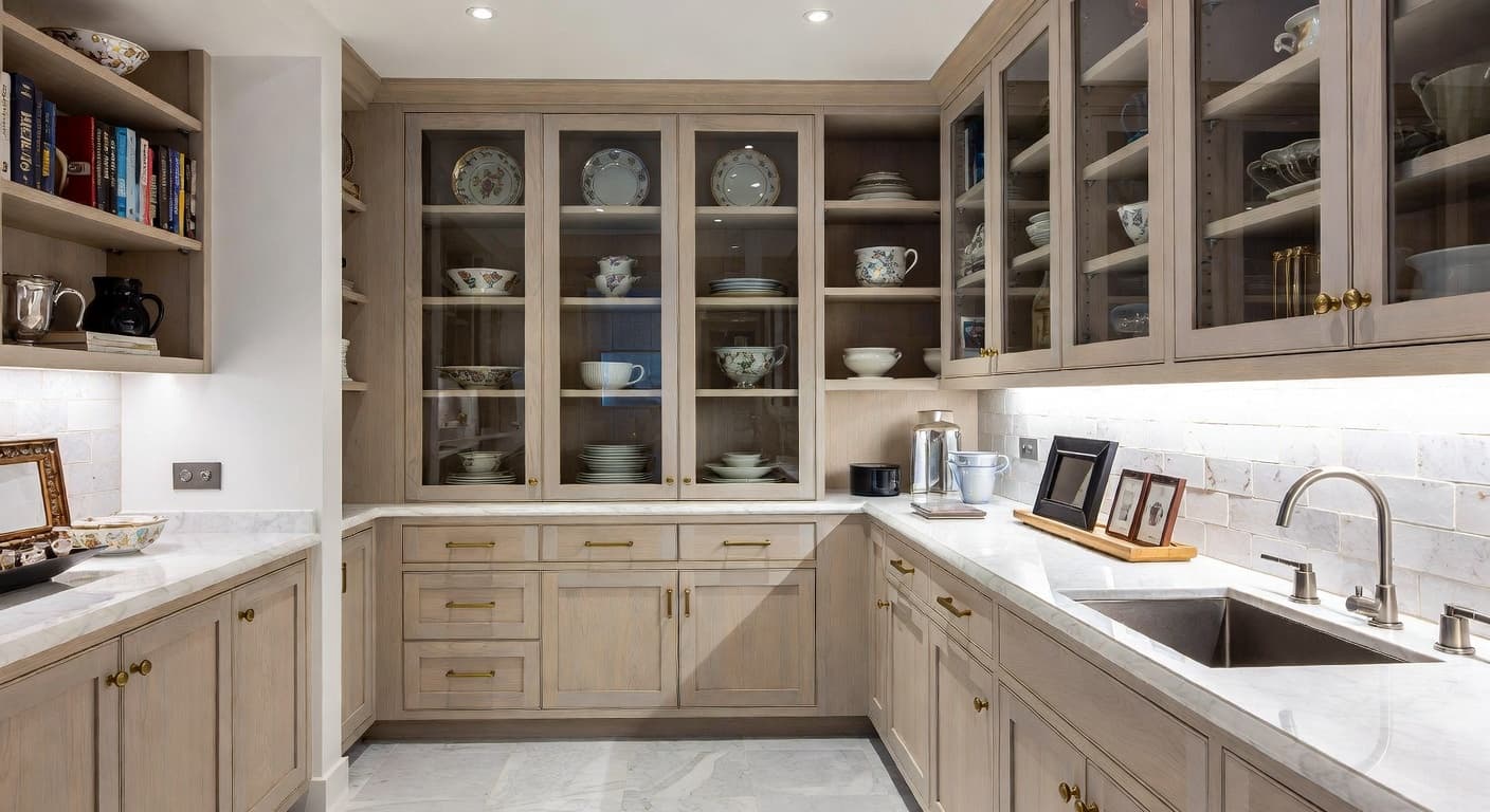 Light Academia butler's pantry interior design - featuring light academia style furniture, decor, colors, and layout ideas for your butler's pantry