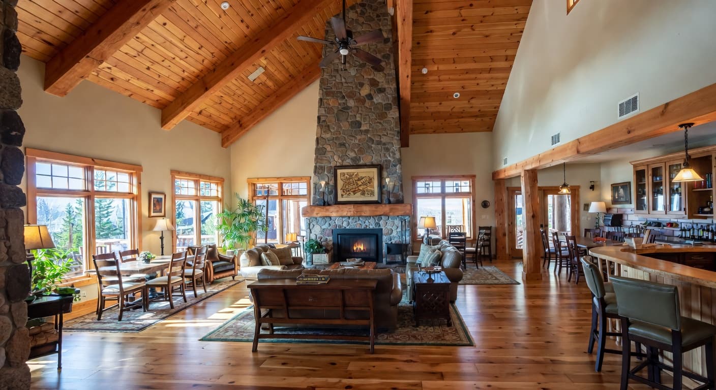 Lodge multi-purpose room interior design - featuring lodge style furniture, decor, colors, and layout ideas for your multi-purpose room