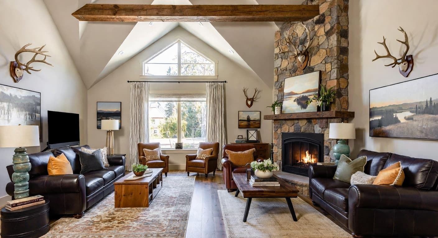 Lodge playroom interior design - featuring lodge style furniture, decor, colors, and layout ideas for your playroom