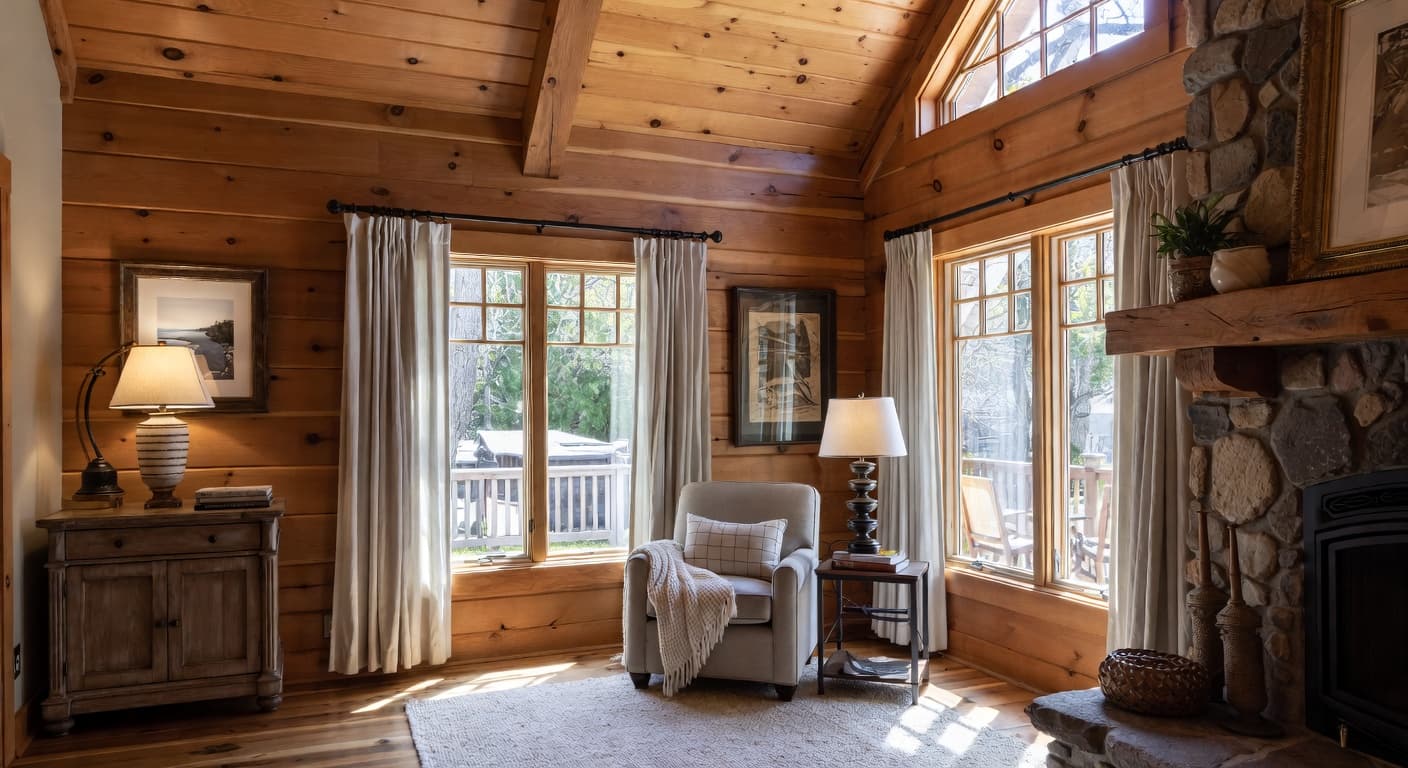 Lodge reading nook interior design - featuring lodge style furniture, decor, colors, and layout ideas for your reading nook