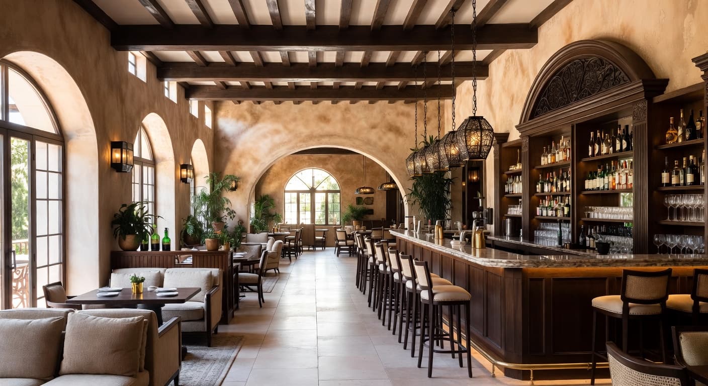 Mediterranean bar room interior design - featuring mediterranean style furniture, decor, colors, and layout ideas for your bar room