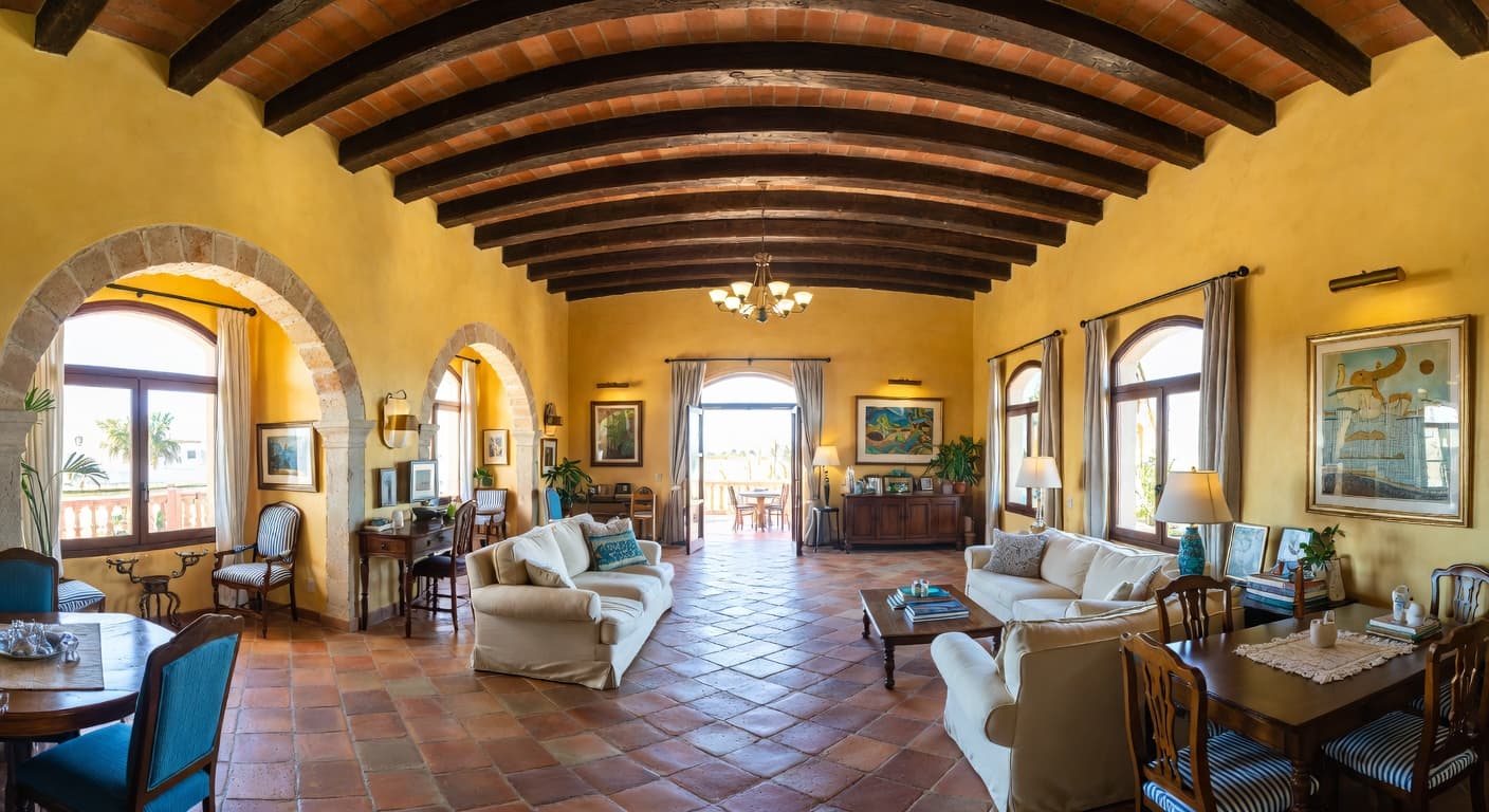 Mediterranean multi-purpose room interior design - featuring mediterranean style furniture, decor, colors, and layout ideas for your multi-purpose room