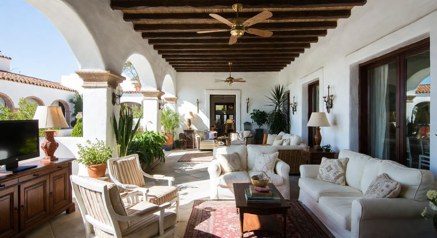 Mediterranean outdoor space interior design - featuring mediterranean style furniture, decor, colors, and layout ideas for your outdoor space