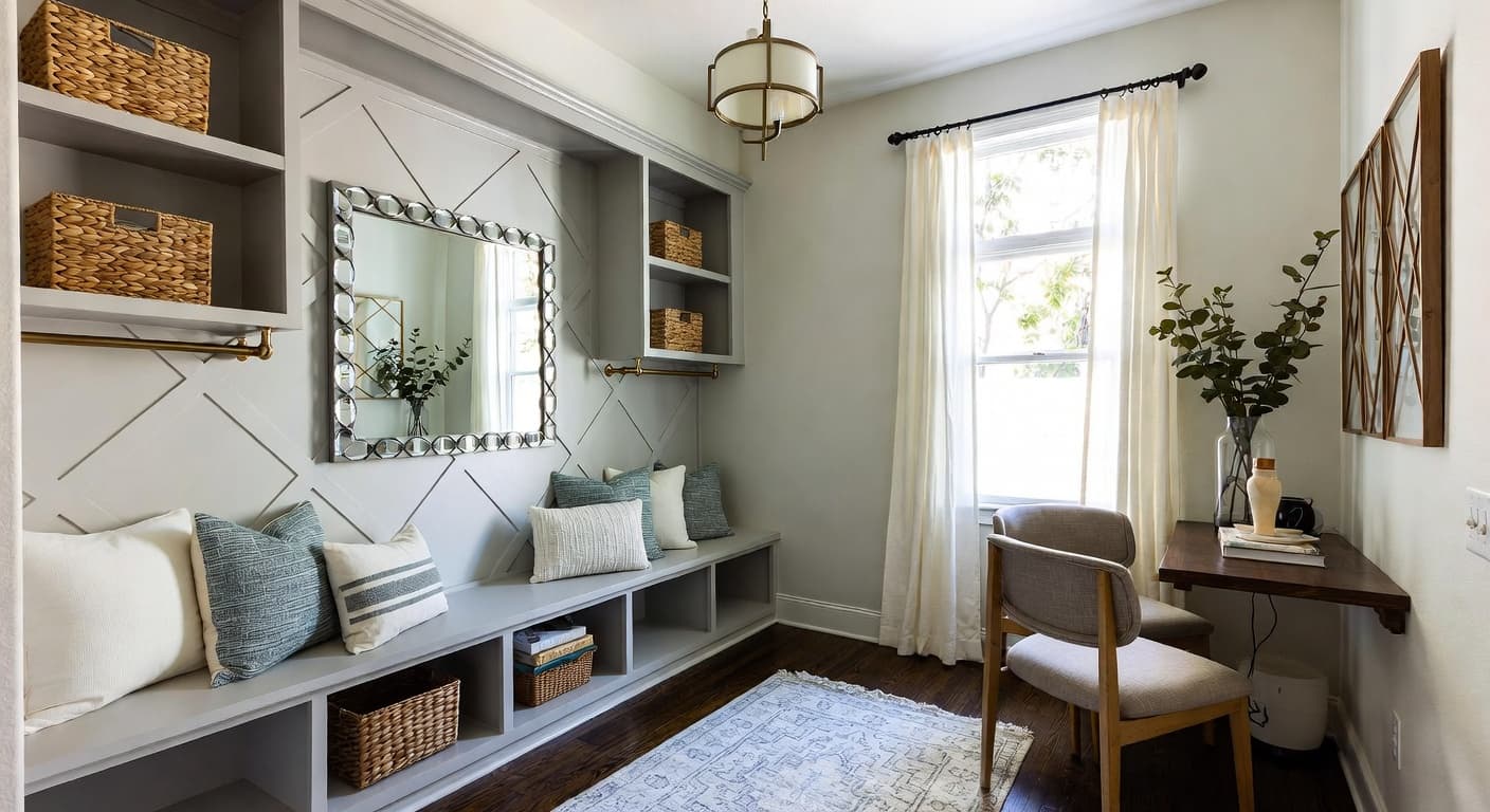 Memphis Design mudroom interior design - featuring memphis design style furniture, decor, colors, and layout ideas for your mudroom