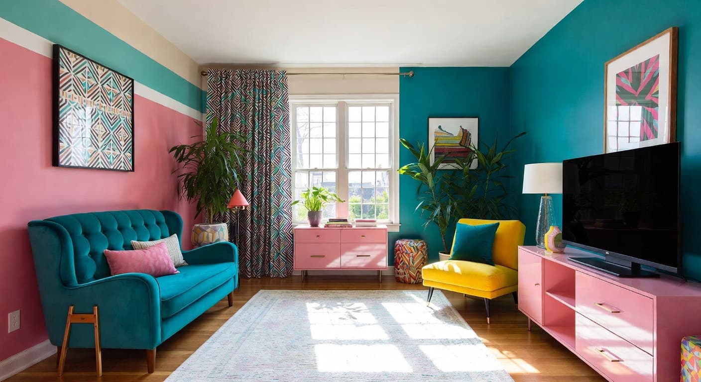 Memphis Design storage room interior design - featuring memphis design style furniture, decor, colors, and layout ideas for your storage room