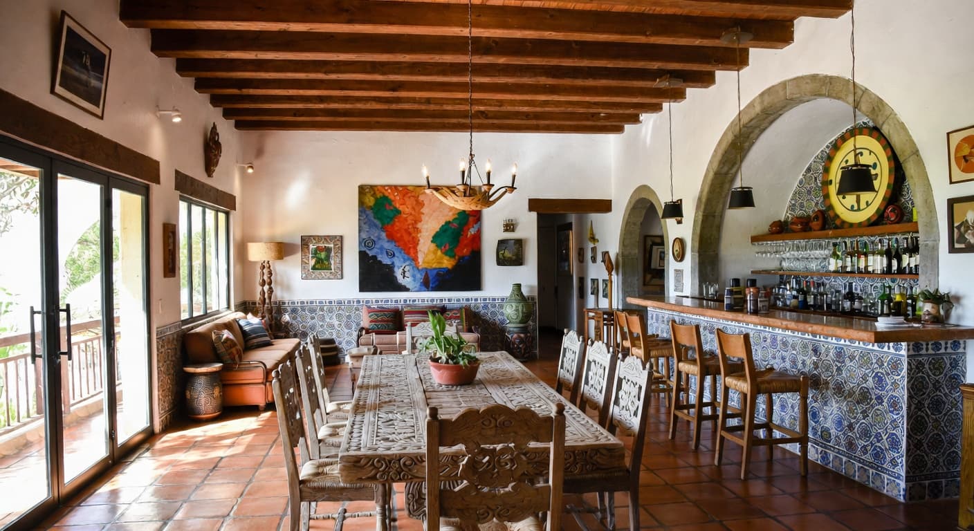 Mexican multi-purpose room interior design - featuring mexican style furniture, decor, colors, and layout ideas for your multi-purpose room