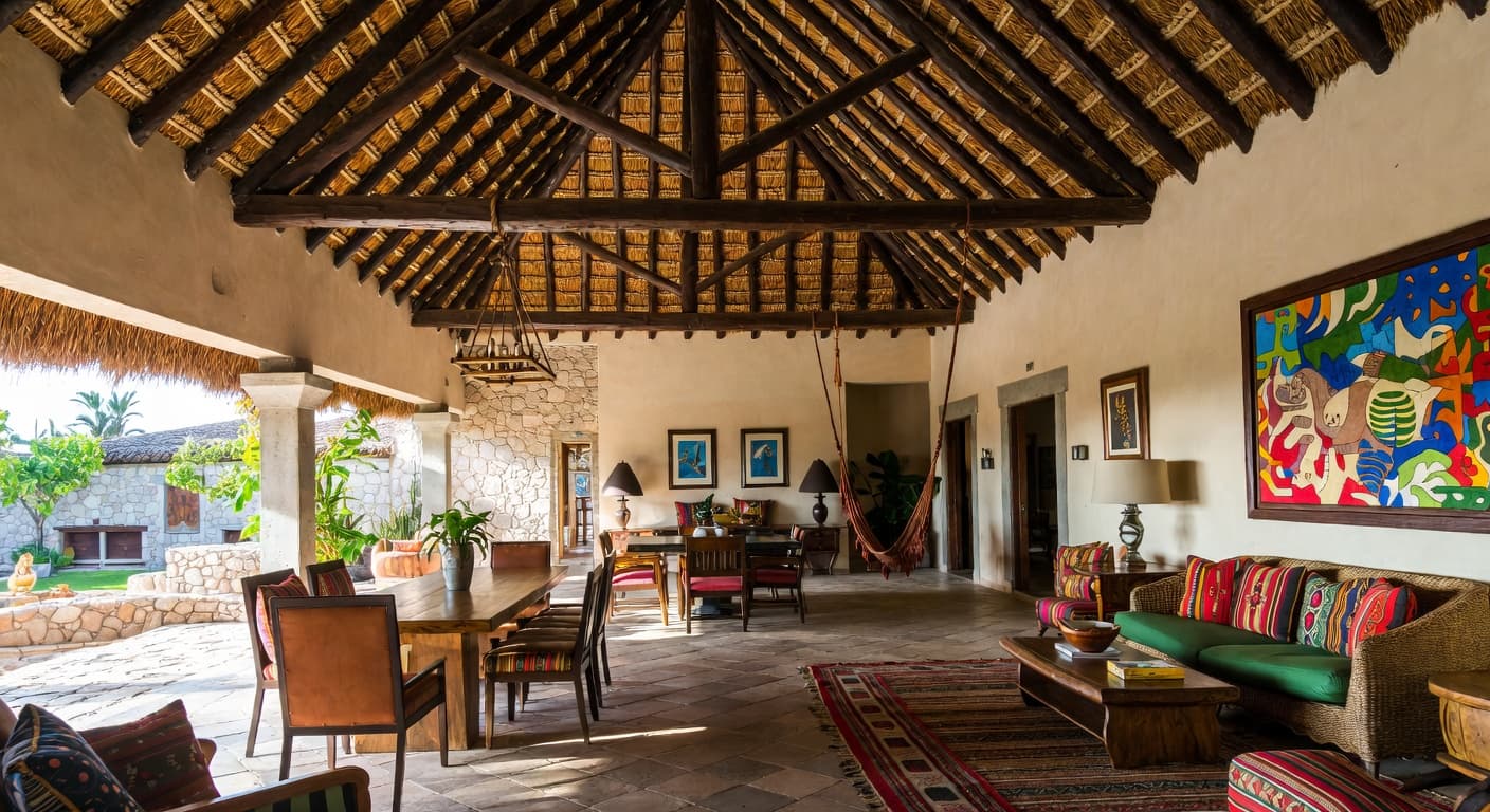 Mexican outdoor space interior design - featuring mexican style furniture, decor, colors, and layout ideas for your outdoor space