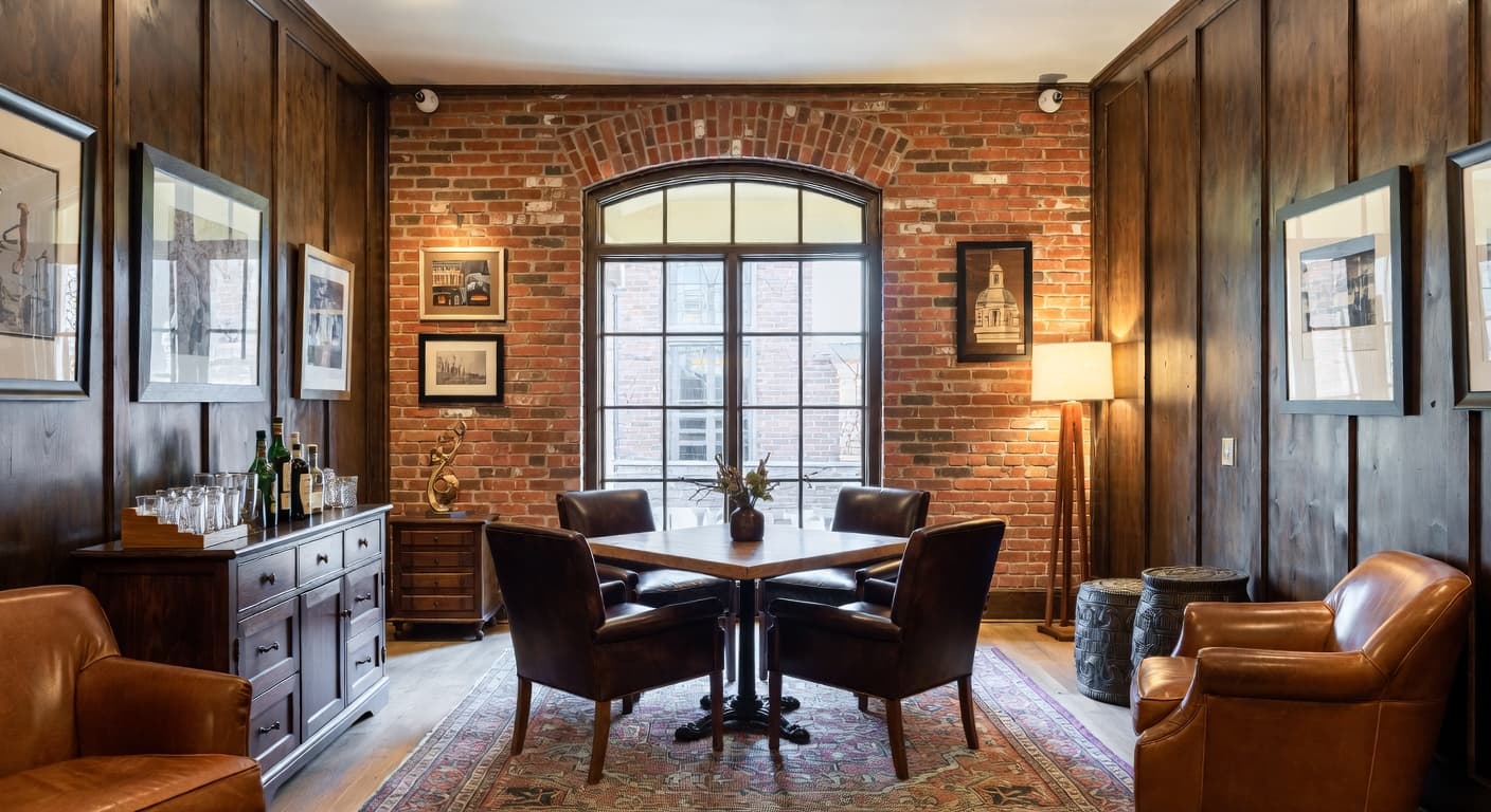 Mission Style smoking room / cigar lounge interior design - featuring mission style style furniture, decor, colors, and layout ideas for your smoking room / cigar lounge