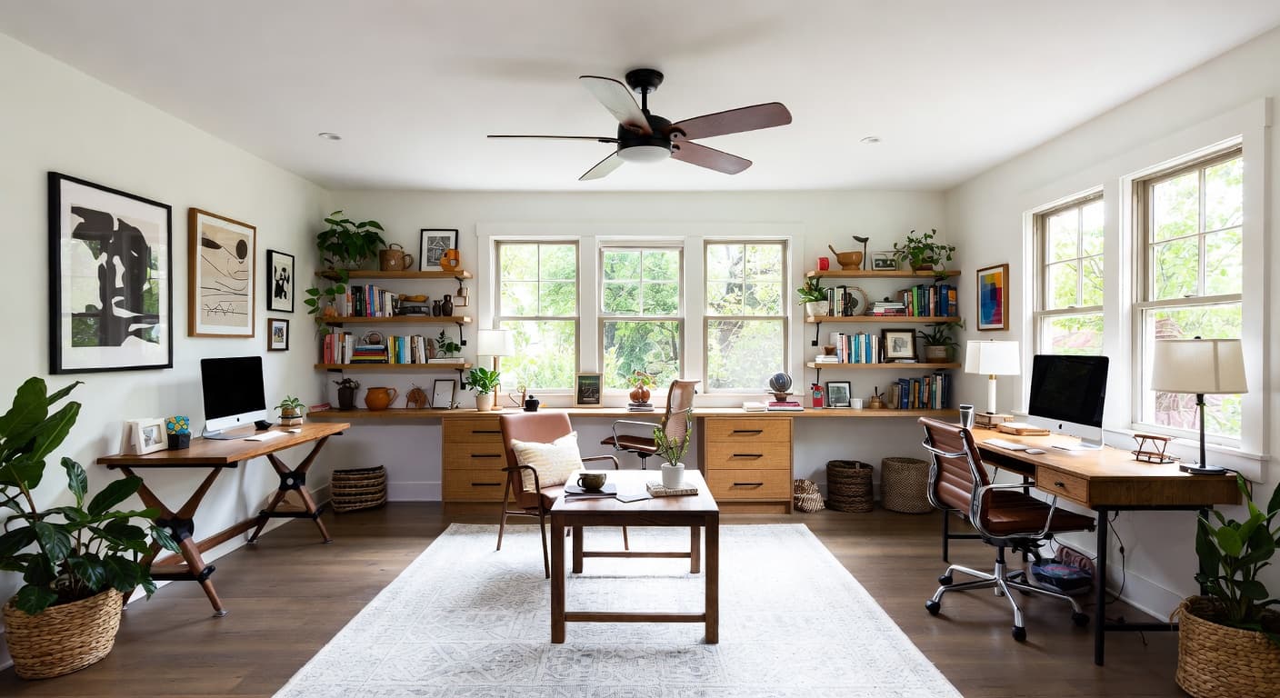 Modern Prairie craft room / studio interior design - featuring modern prairie style furniture, decor, colors, and layout ideas for your craft room / studio